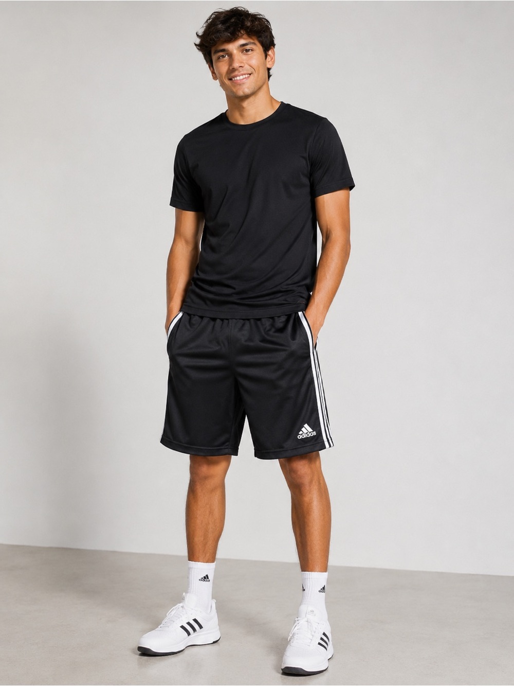 adidas Black Athletic Shorts with White Triple Stripes